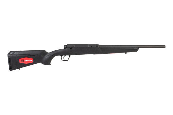 Savage Arms rifle with left hand bolt action and black stock